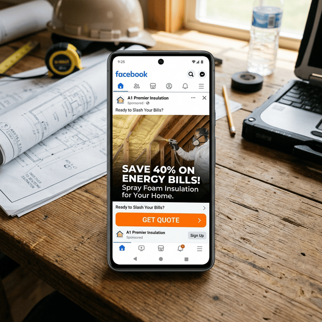 Targeted Facebook Ads for Spray Foam Contractors Facebook Ads for Spray Foam Contractors Mockup showing targeted lead generation