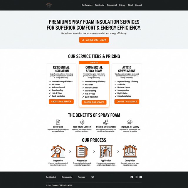 Residential Spray Foam Contractor Website Design Spray foam insulation contractor website design showing a residential service focus layout