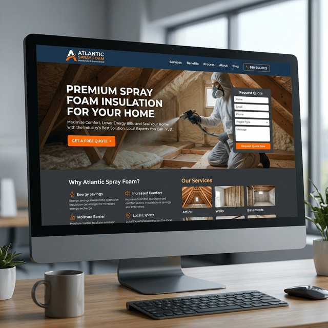 Premium Spray Foam Contractor Website Design Premium spray foam contractor website design mockup deployed on mobile and desktop devices